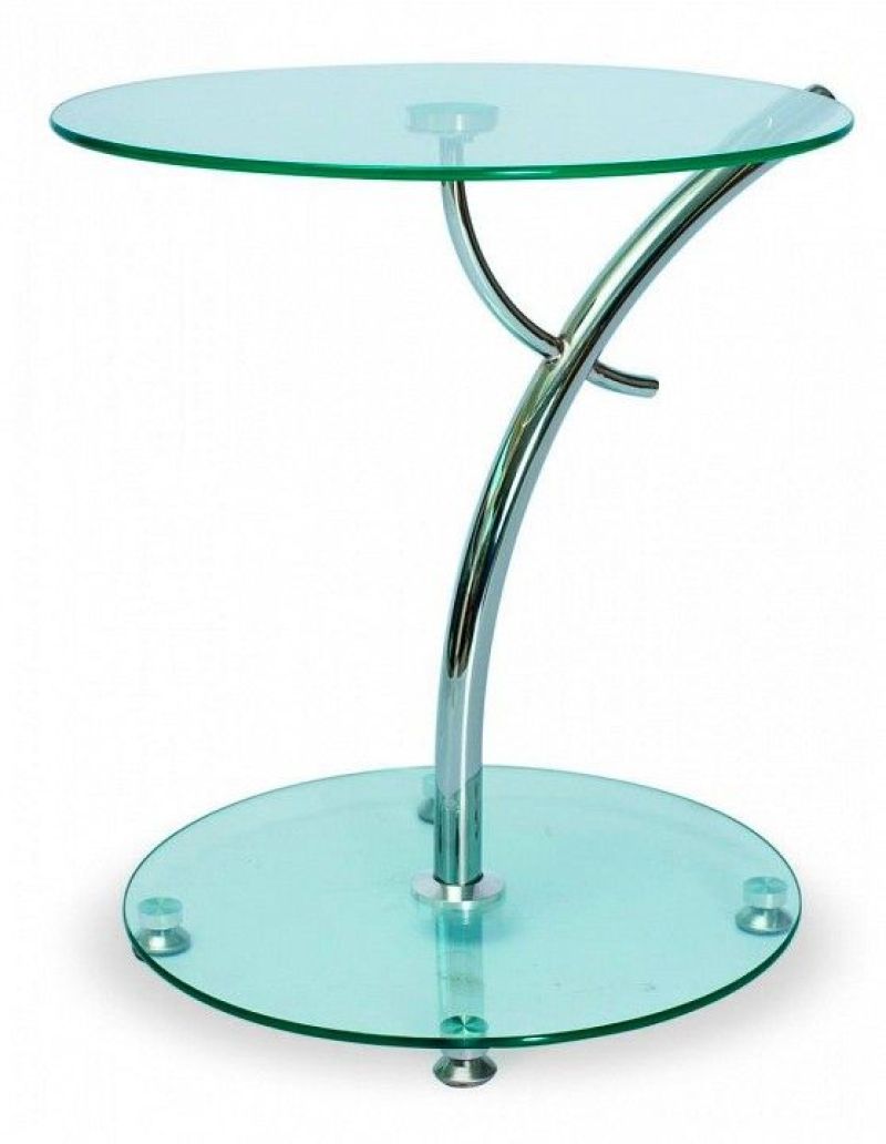 Круглый стеклянный столик на колесиках